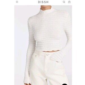 DISSH HENDRICK CREAM LONG SLEEVE KNIT TOPDISSH Sz Medium Crop Raunch Stretch